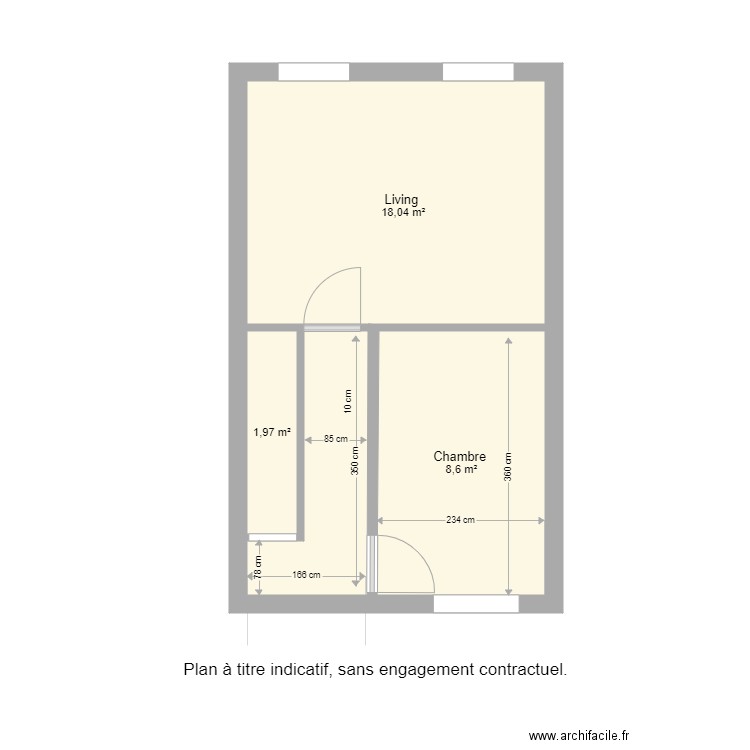 fays 87 1er etage . Plan de 3 pièces et 29 m2