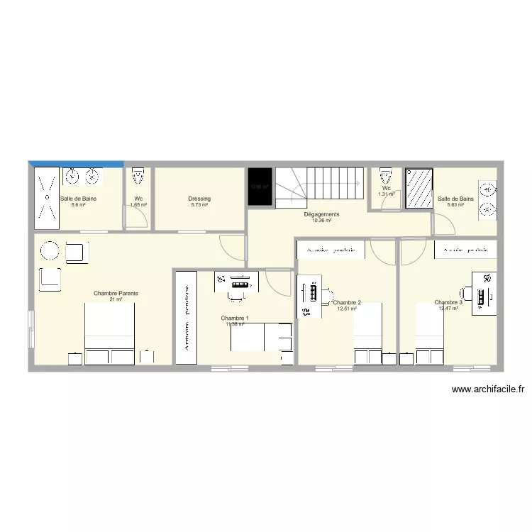 thibault valentine elne plan &eacute;tage avec escalier un quart tournant et pas de puit de lumi&egrave;re 2. Plan de 