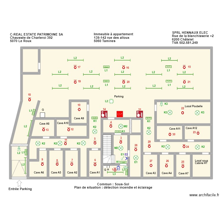 parking tamines. Plan de 22 pièces et 320 m2