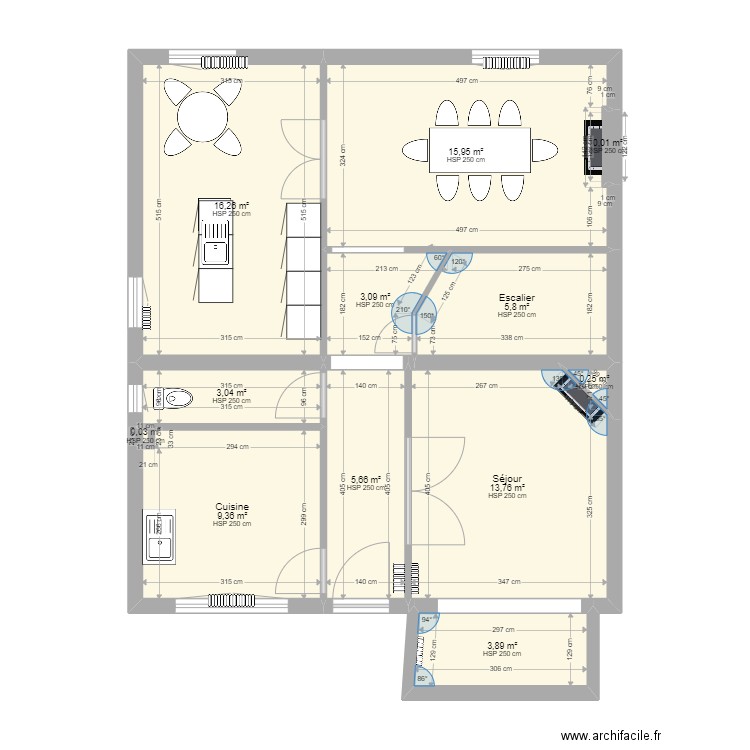 Maison Colombes V cuisine ilot. Plan de 25 pièces et 154 m2