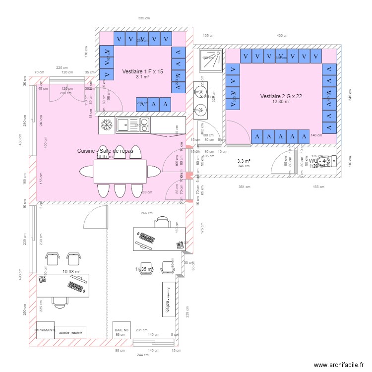 Bureau lab 1 et Vestiaires HF v3. Plan de 0 pièce et 0 m2