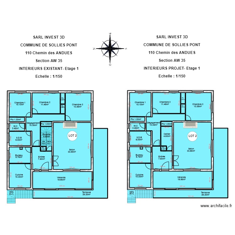 SARL INVEST 3D ETAGE 1. Plan de 36 pièces et 347 m2