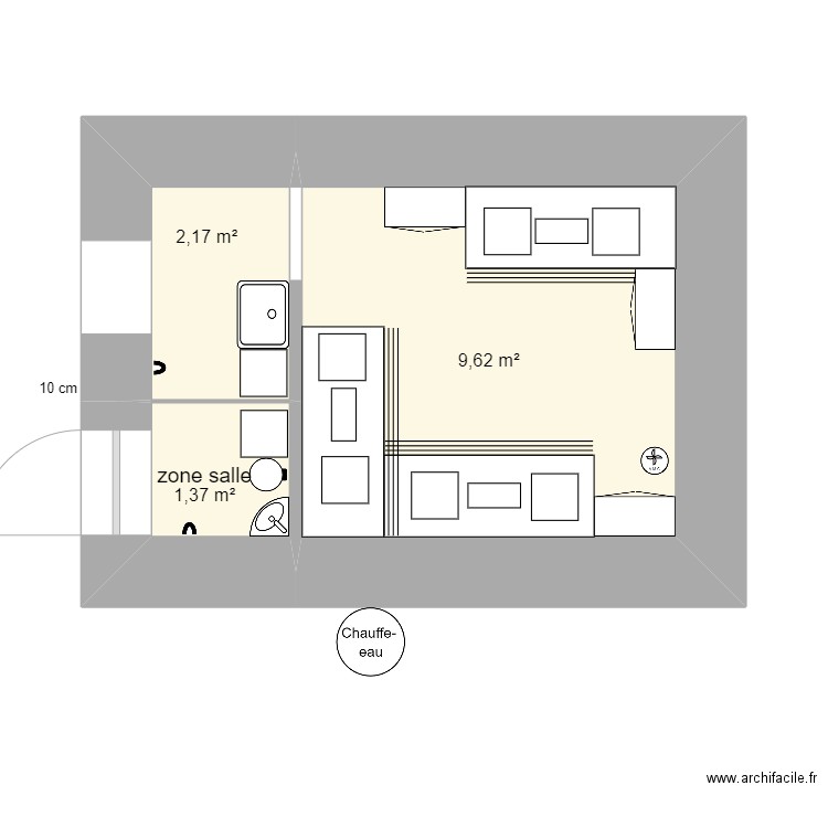 plan 1.3. Plan de 3 pièces et 13 m2