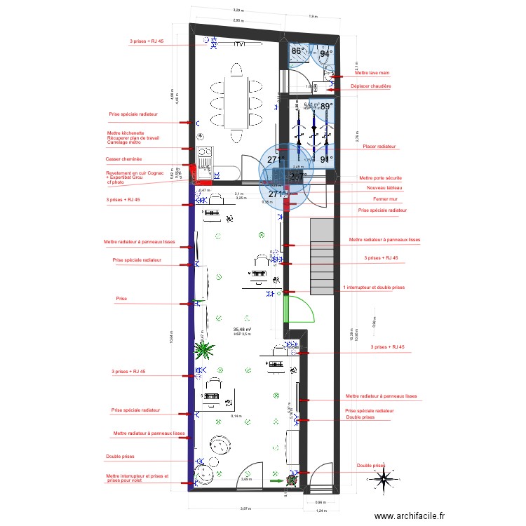 Victoire 52 commerce Maryam. Plan de 2 pièces et 42 m2