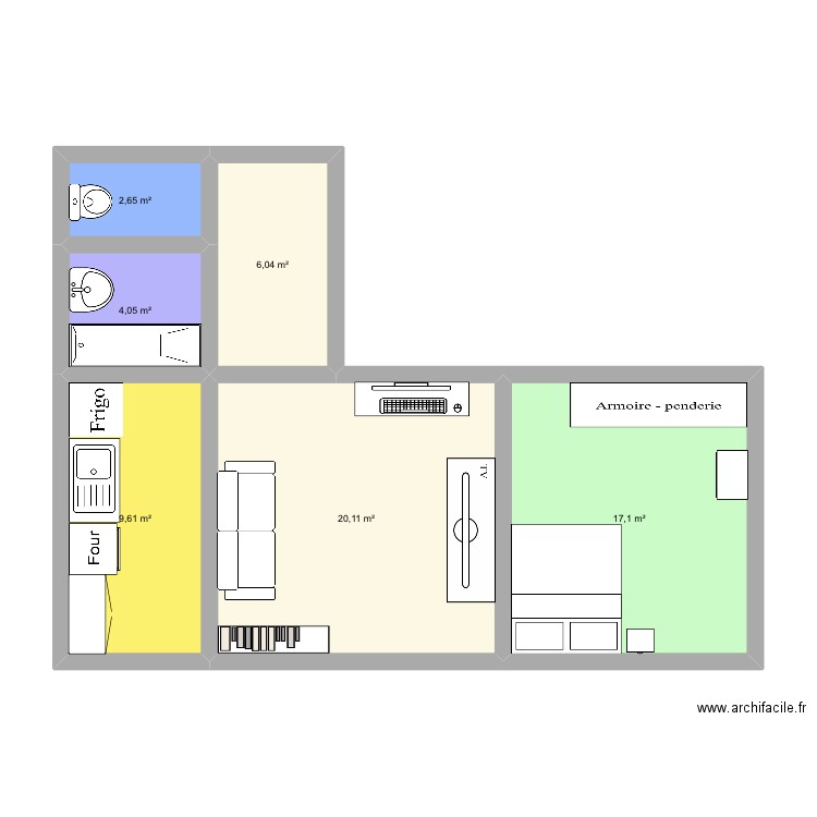 Appartement. Plan de 6 pièces et 60 m2