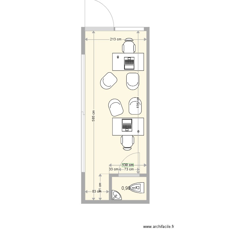 type  pro. Plan de 2 pièces et 12 m2