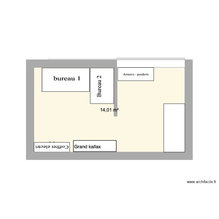 Bureau. Plan de 1 pièce et 14 m2