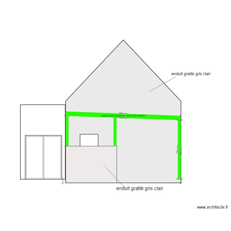 facade droite enduit gratté. Plan de 0 pièce et 0 m2