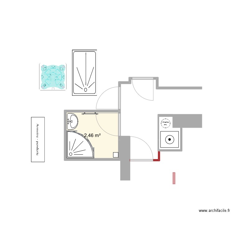 Salle de bainB1. Plan de 1 pièce et 2 m2