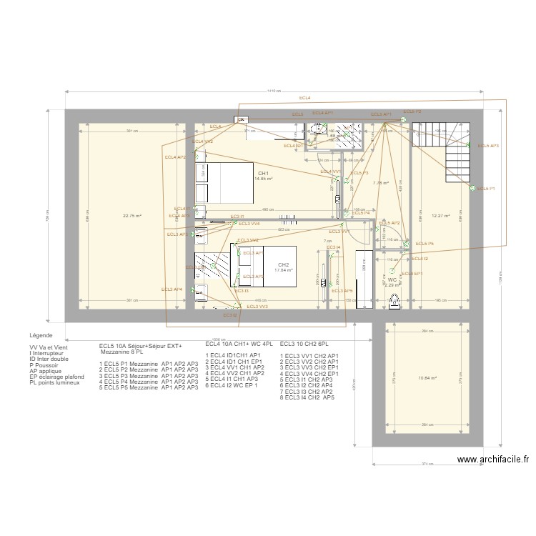 étage Eclairage. Plan de 0 pièce et 0 m2