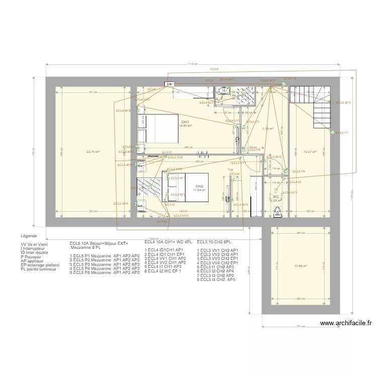 &eacute;tage Eclairage. Plan de 