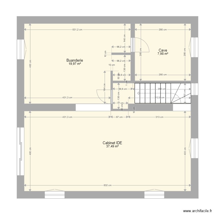 Maison Projet  sous sol. Plan de 3 pièces et 65 m2