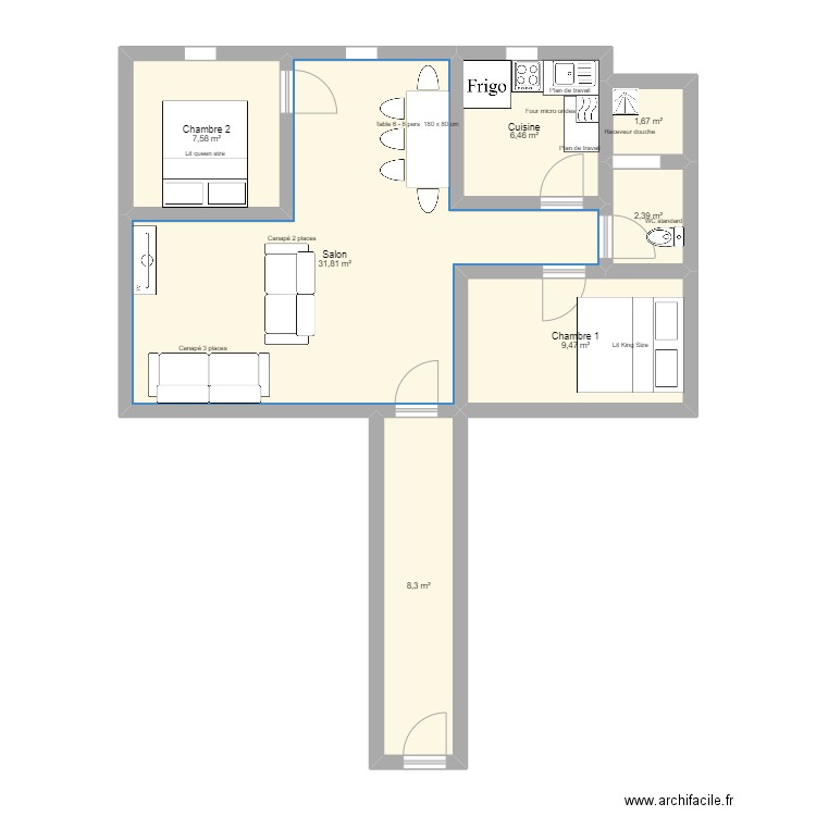 Plan 418. Plan de 7 pièces et 68 m2