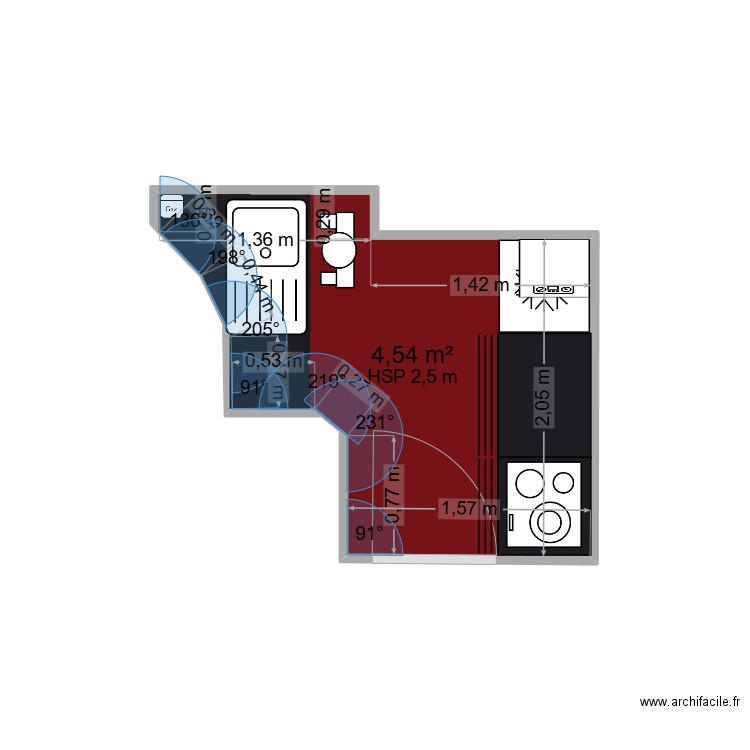 Bureau. Plan de 1 pièce et 3 m2