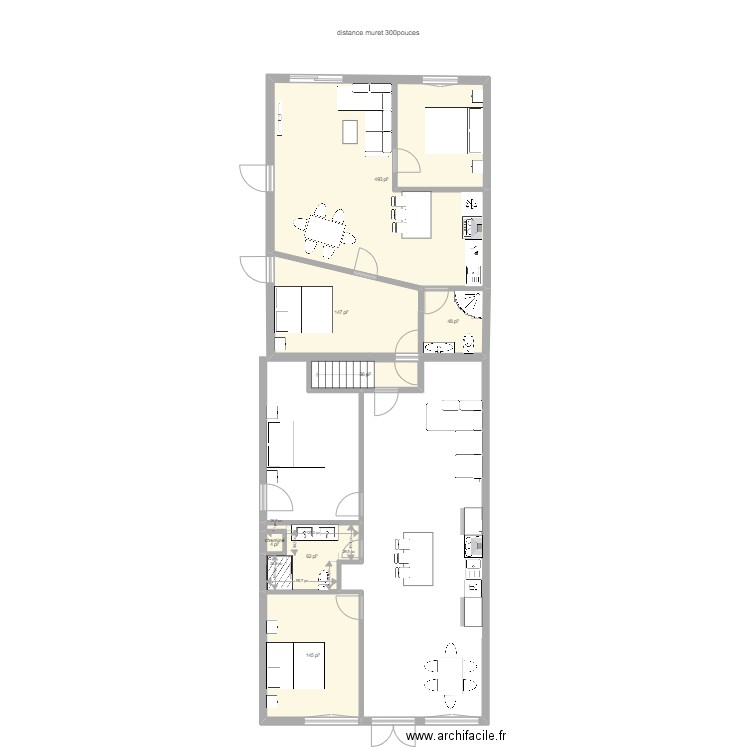 240  rdc avant et arriere. Plan de 7 pièces et 87 m2