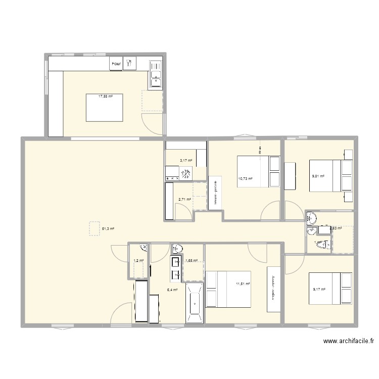 Maison LA JARRIE 3. Plan de 13 pièces et 129 m2