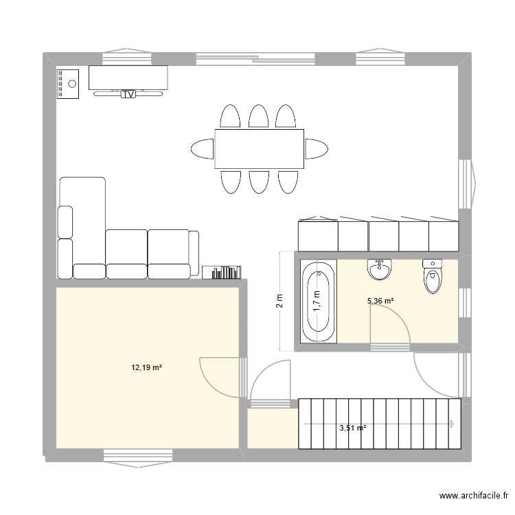 din4. Plan de 3 pièces et 21 m2