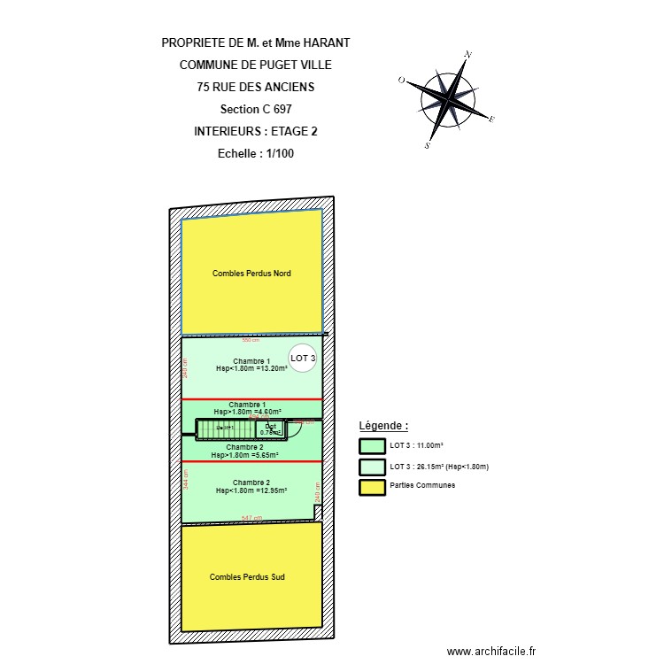 HARANT ETAGE 2. Plan de 11 pièces et 88 m2