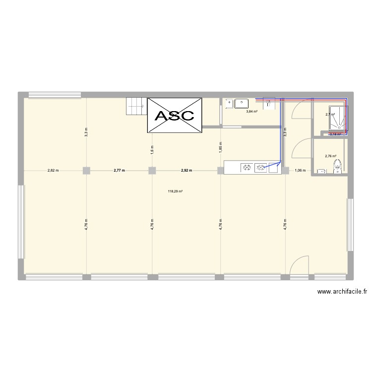 local-renovation. Plan de 6 pièces et 128 m2