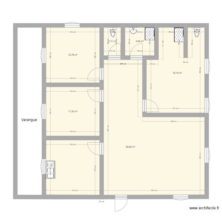 Plan Origine Maison RSM. Plan de 6 pièces et 105 m2