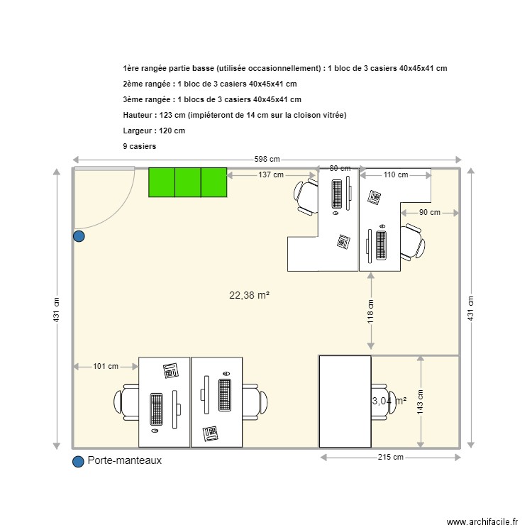 bureau 65. Plan de 2 pièces et 25 m2