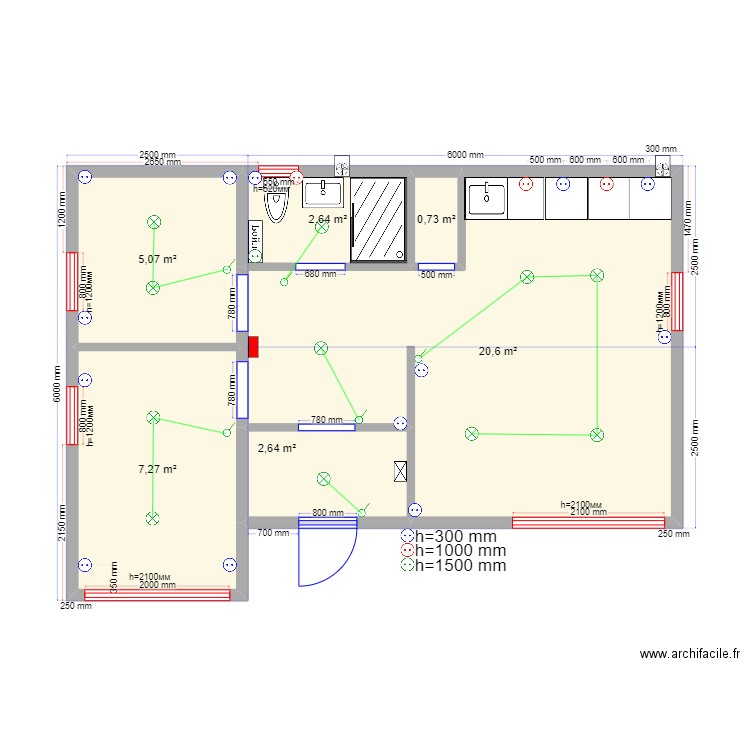 Сергей Лоза эл. Plan de 6 pièces et 39 m2