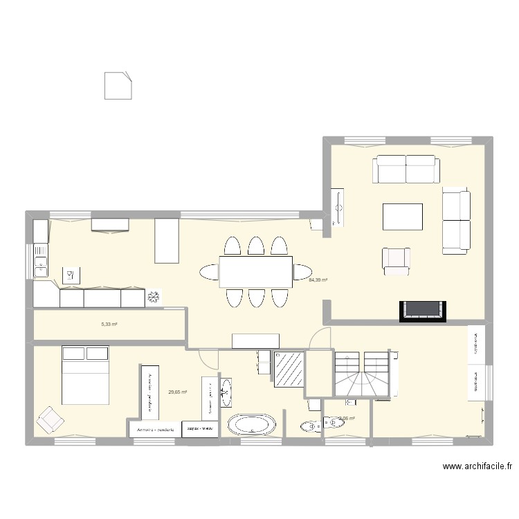 Corniche Chambre inversée. Plan de 4 pièces et 121 m2