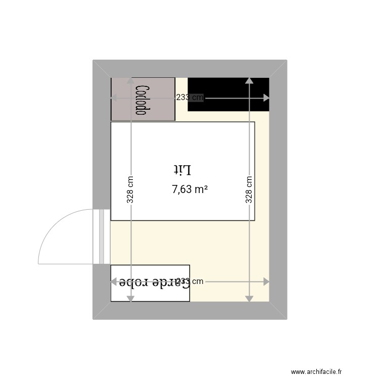 Chambre. Plan de 1 pièce et 8 m2