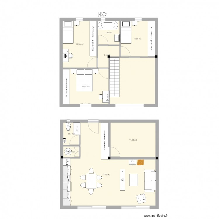 appart philippe trames 2x4m 2. Plan de 10 pièces et 105 m2