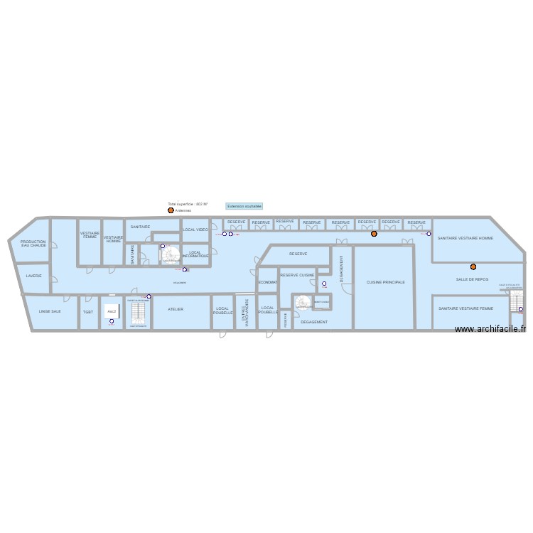 Plan Borne WIFI Sous Sol. Plan de 34 pièces et 904 m2