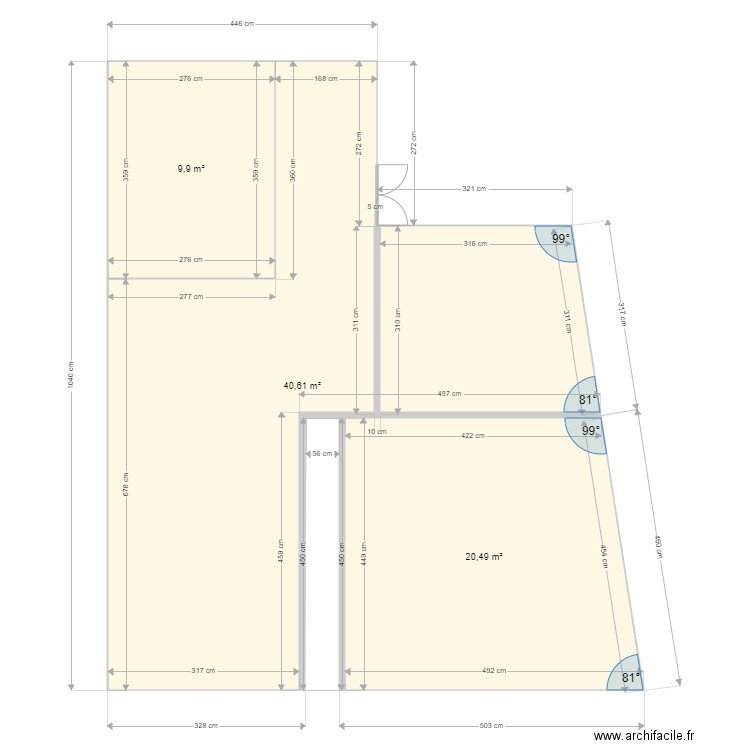 Ribes niveau 2. Plan de 3 pièces et 71 m2