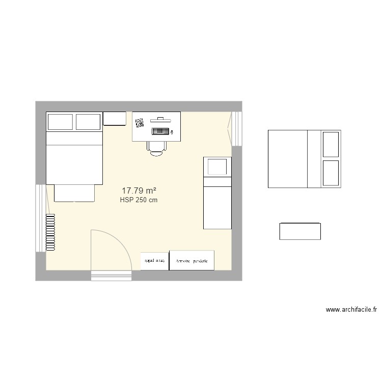 chambre. Plan de 1 pièce et 18 m2