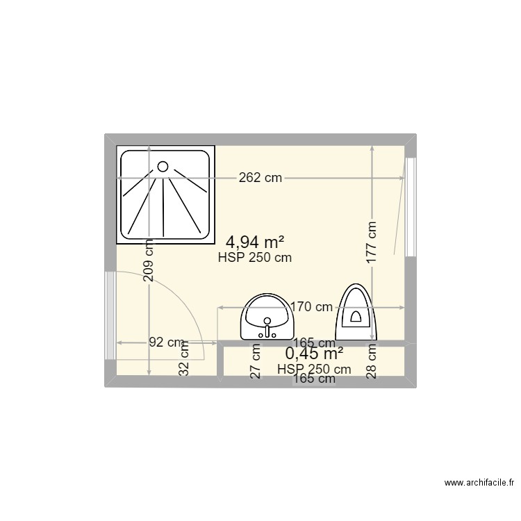 WC11111. Plan de 2 pièces et 5 m2