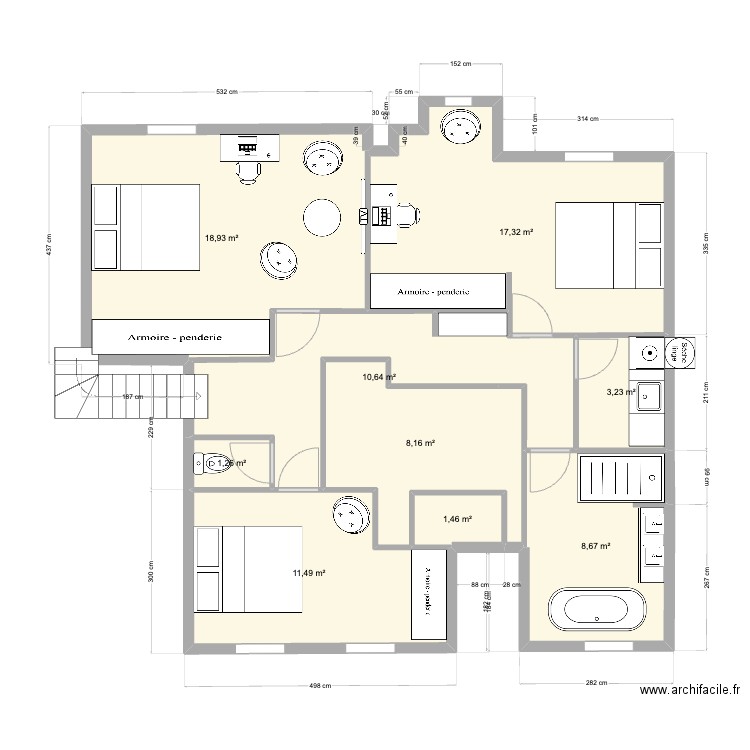 pornichet de gaulle 1erV3. Plan de 9 pièces et 81 m2