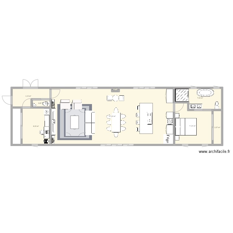 plan multigénérationnel. Plan de 8 pièces et 92 m2