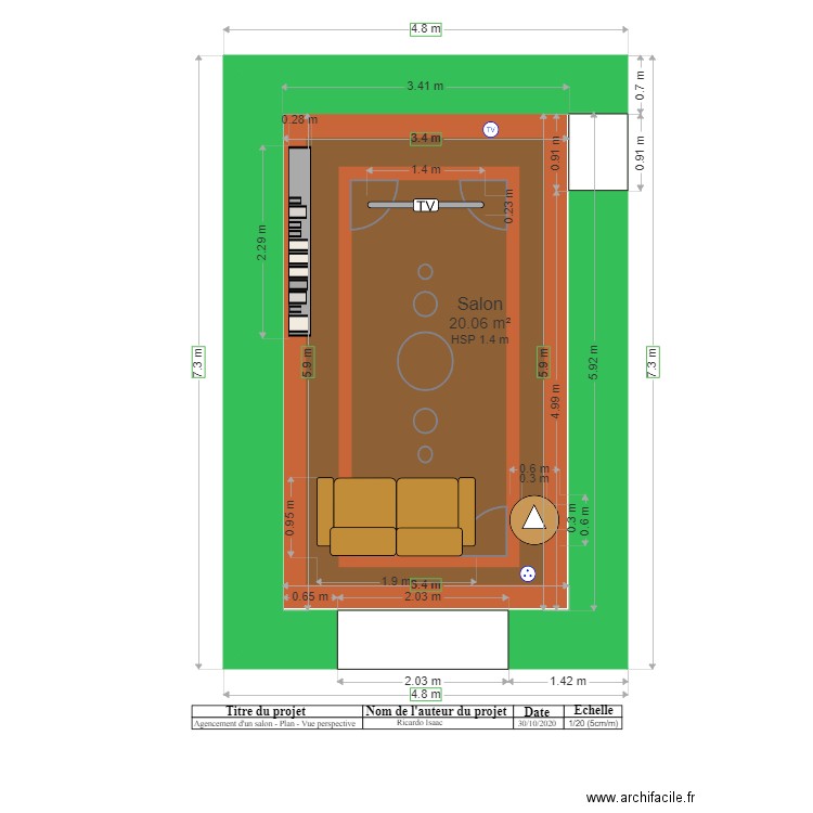 Agencement salon plan vue perspective. Plan de 0 pièce et 0 m2