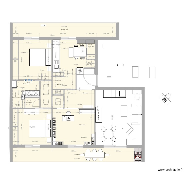 t4fino8.1. Plan de 14 pièces et 92 m2