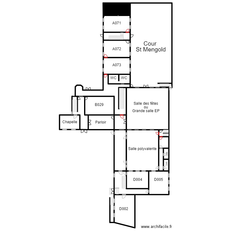 ISMHZoneAniveau0bisABCD. Plan de 23 pièces et 1357 m2