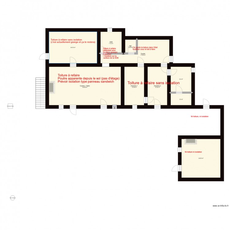 Explication toiture et isolation. Plan de 0 pièce et 0 m2