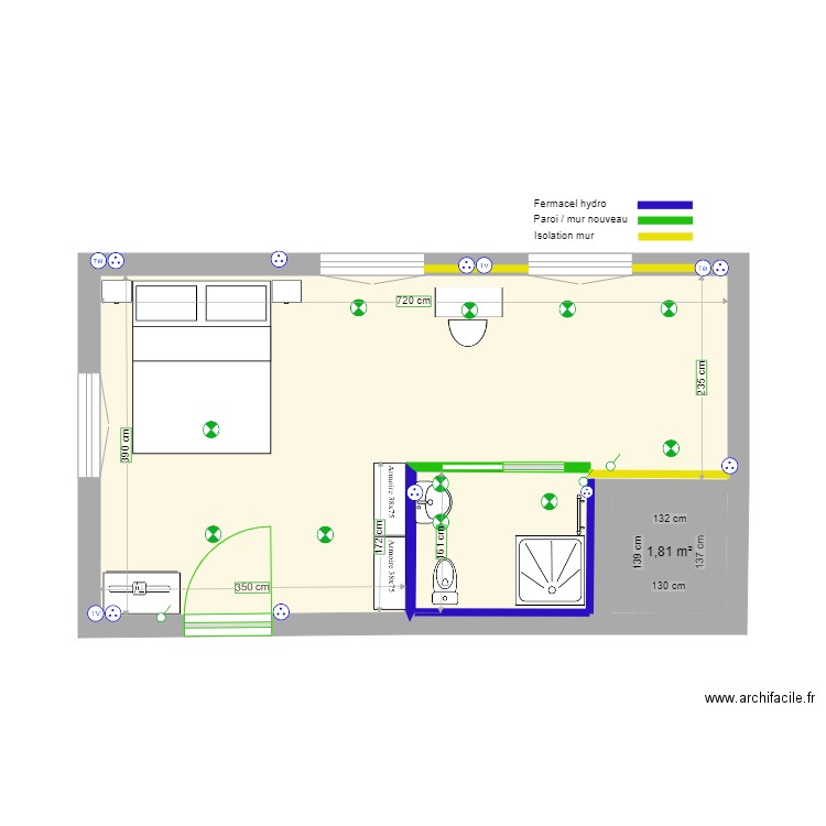 chambre 309 et 316. Plan de 2 pièces et 27 m2