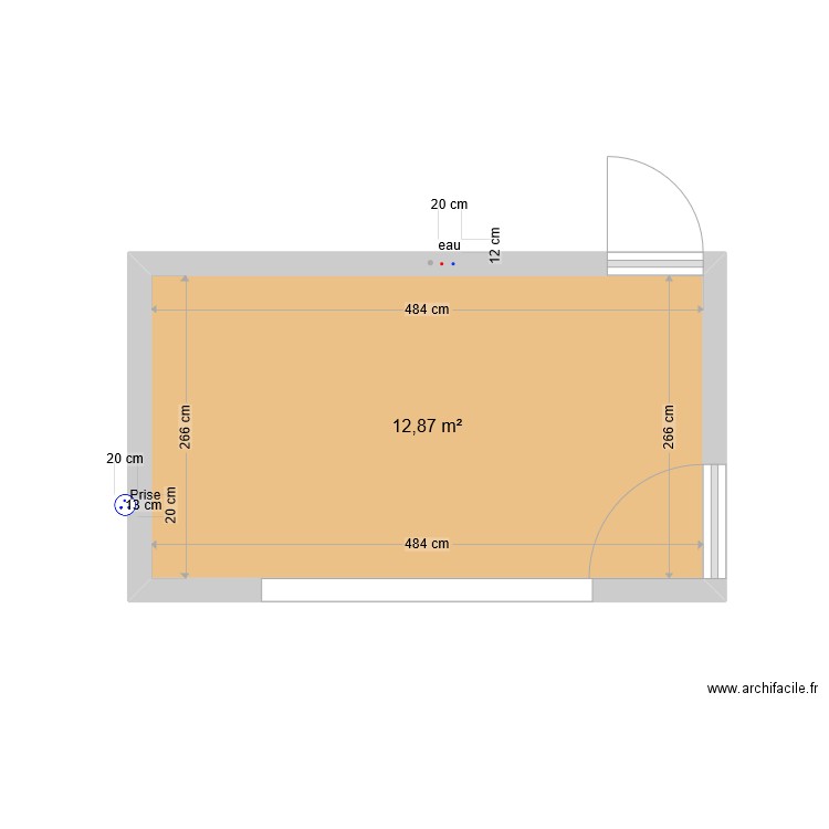 cuisine. Plan de 1 pièce et 13 m2