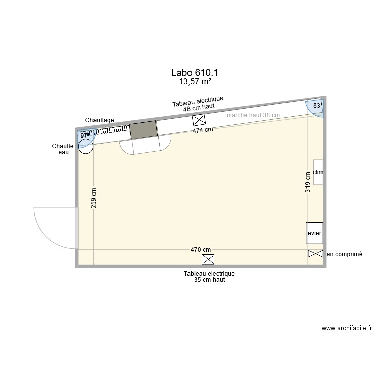 Labo 610.1. Plan de 1 pièce et 14 m2