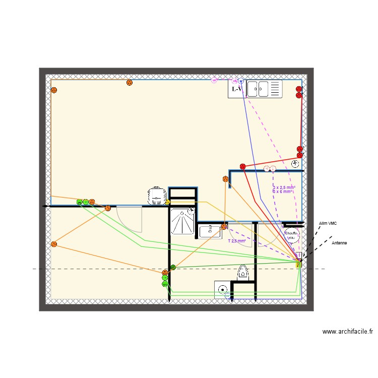 Appartement ETAGE Eléctricité Circuit prise. Plan de 0 pièce et 0 m2