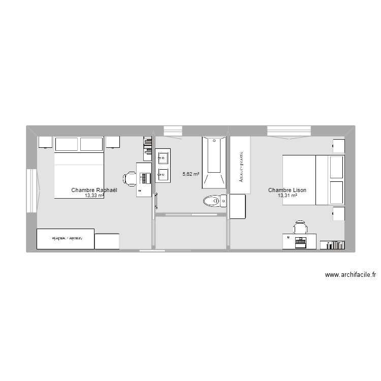 SDB 1. Plan de 4 pièces et 35 m2