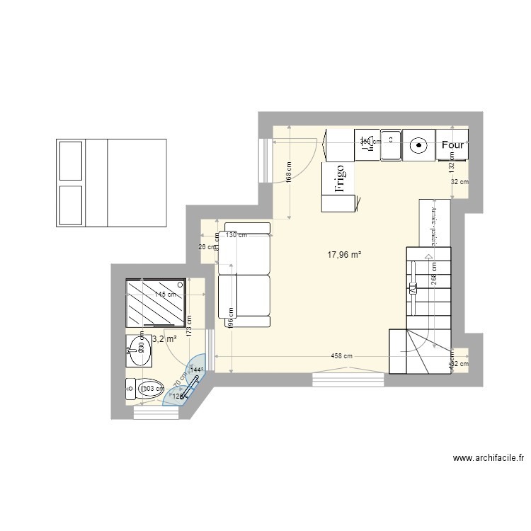 Truffaut nouveau plan. Plan de 2 pièces et 21 m2