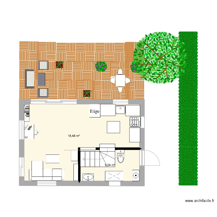 Tiny home. Plan de 2 pièces et 24 m2