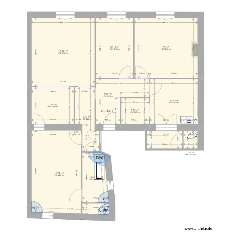 43 République R+2 plan géomètre. Plan de 12 pièces et 108 m2