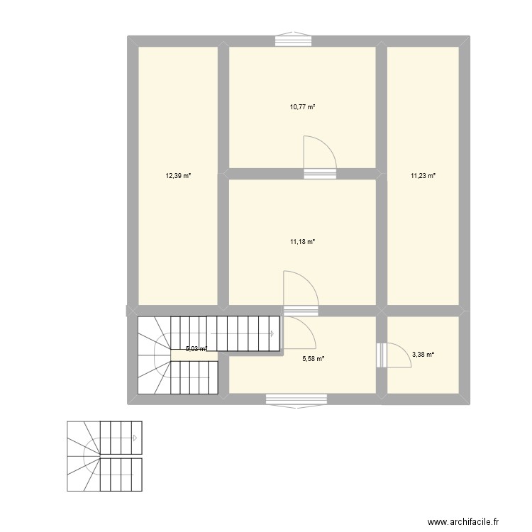 Rancho étage. Plan de 7 pièces et 60 m2