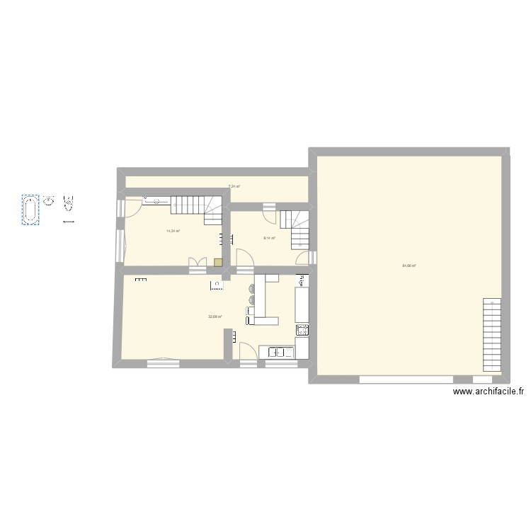 Maison RDC. Plan de 5 pièces et 148 m2