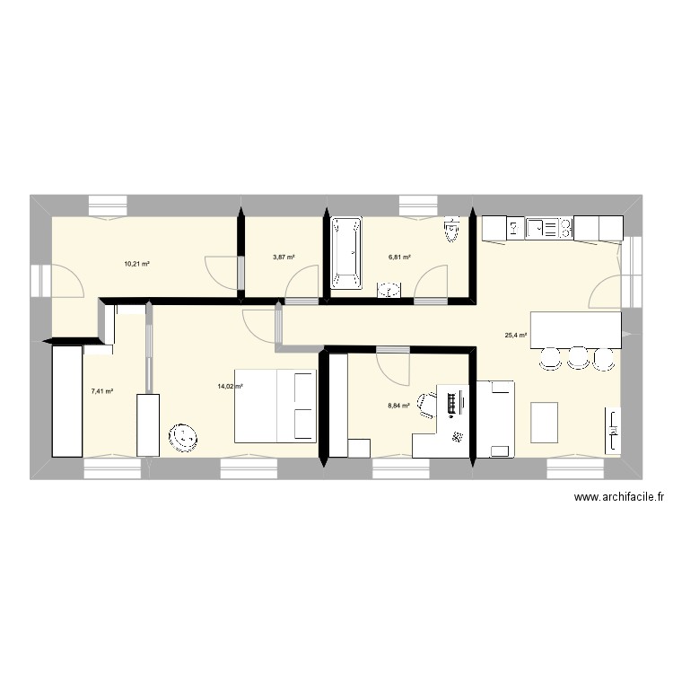 Cornol rez de chaussée 1. Plan de 7 pièces et 77 m2